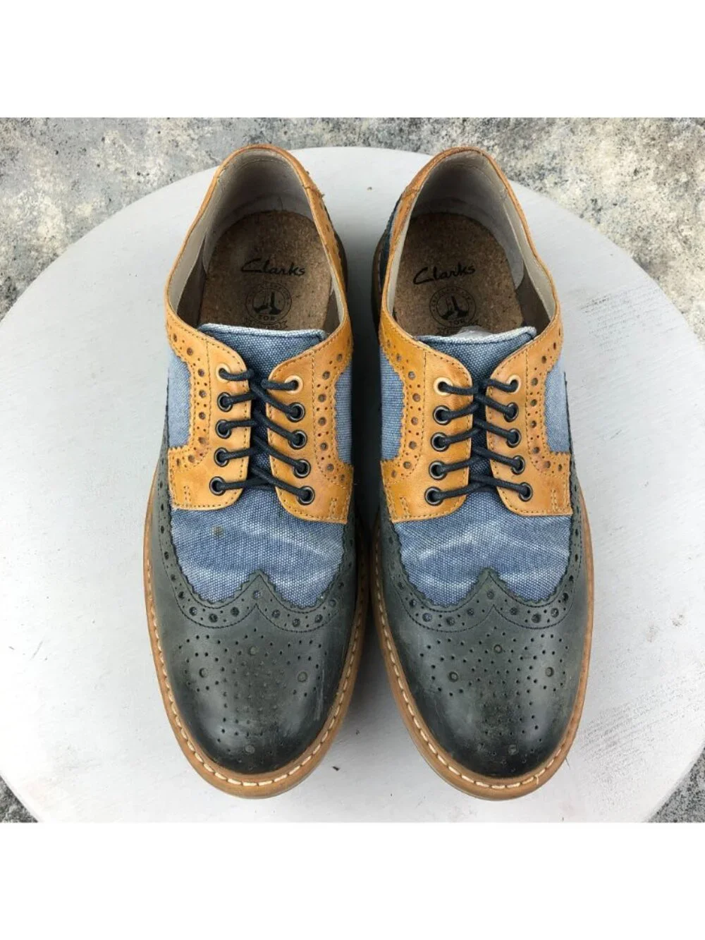 Clarks Men's Size 10.5M Darby Limit Blue Brown Leather Wingtip Brogue Oxfords